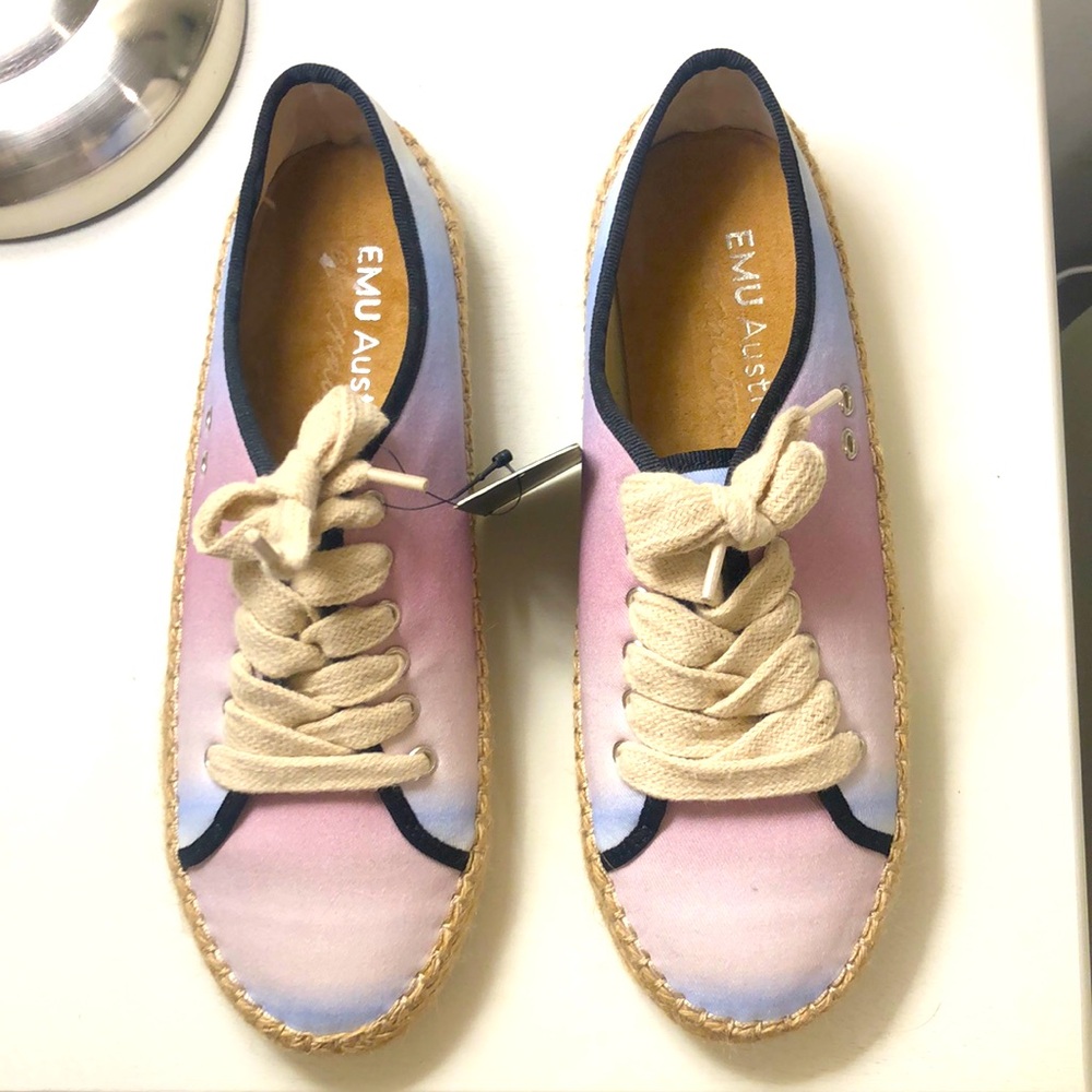 NWT Womens Emu Australia Agonis Organic Espadrille Size 8 Pink, Purple and Blue